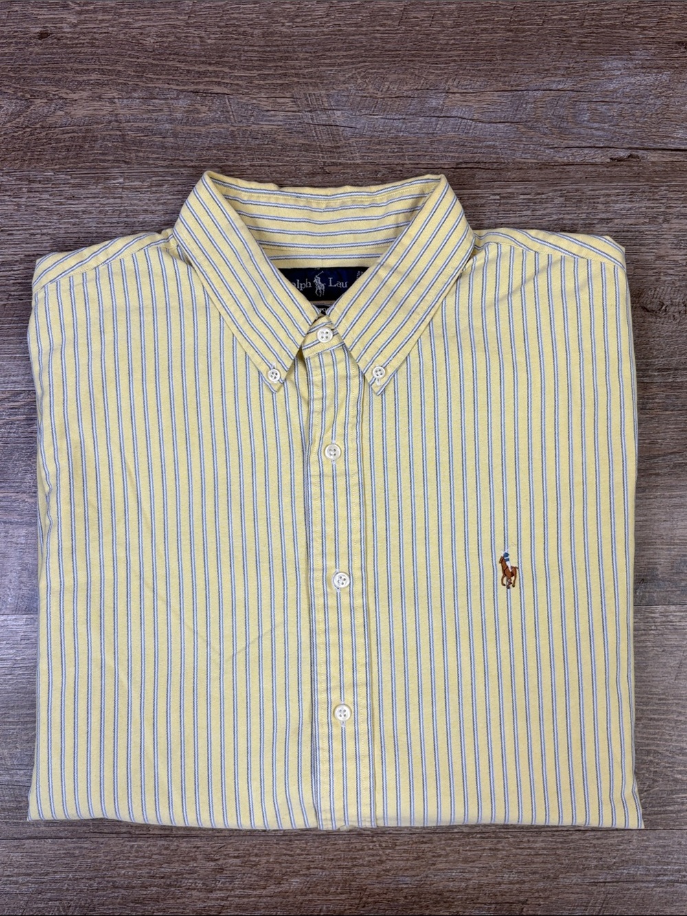 Ralph Lauren Custom Fit Oxford Shirt Men’s XXL Yellow Blue Stripe Pony